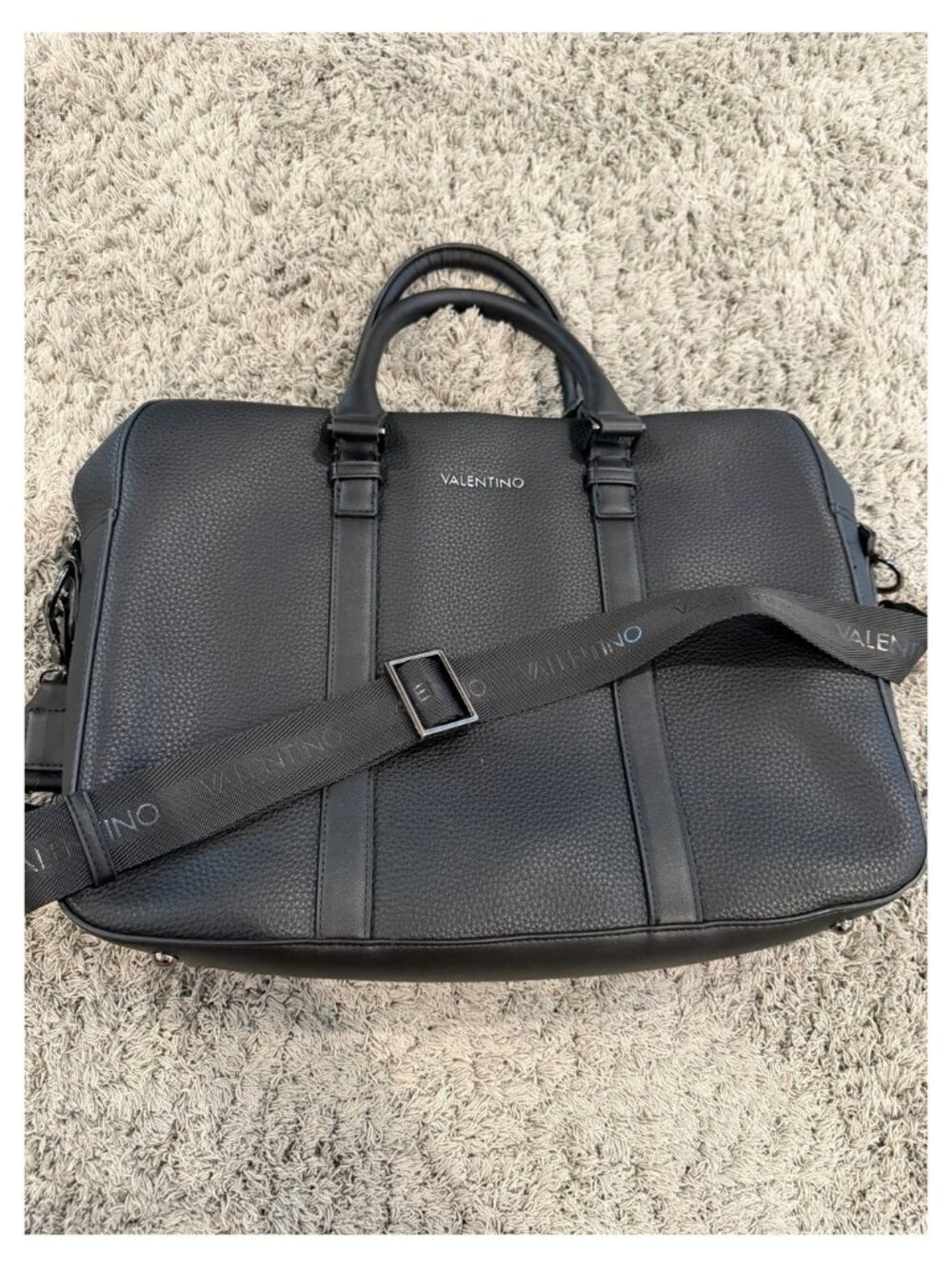 Mario Valentino Black Leather Briefcase / Work Bag
